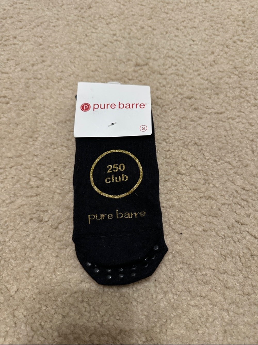 Pure Barre Black Low-Cut Grip Socks with Gold "250 Club" Accent